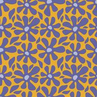 Seamless floral pattern. Abstract purple flowers on a yellow background. Retro style. vector