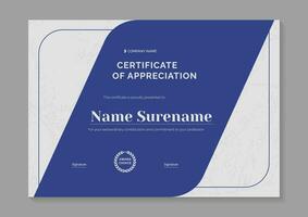 blue modern certificate of appreciation template design vector