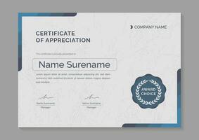 blue modern certificate of appreciation template design vector