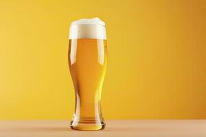 AI generated Beer glass with full beer isolated with a yellow background. AI Generated photo