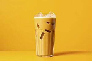 AI generated Iced Latte on yellow background. AI Generated photo