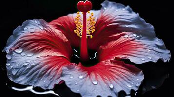 ai generado un hibisco flor con un negro fondo.ai generado. foto