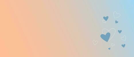 Peach fuzz horizontal background banner template, color trend 2024  and blue with hearts. vector