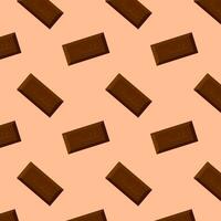 Chocolate pattern with bars pieces of chocolate in Peach fuzz color 2024 background. vector