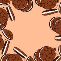 Cookie banner trend color 2024 Peach fuzz 13-1023, chocolate and cream, template, empty place to insert, peach background. vector