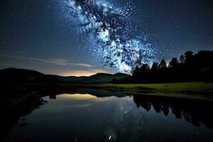 AI generated Milky Way Reflected on Lake. AI Generated photo