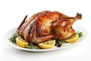 AI generated Roasted chicken on isolated white background. AI Generated photo