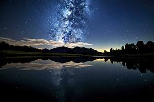 AI generated Milky Way Reflected on Lake. AI Generated photo