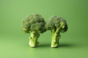 AI generated Two broccoli pieces arranged on background. AI Generated photo