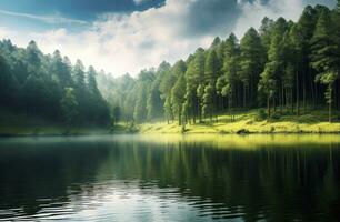 ai generado hermoso naturaleza lago y bosque.ai generado. foto