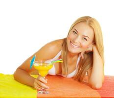 Cute woman drink cocktail photo