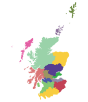 Schottland Karte. Karte von Schottland im administrative Regionen im Mehrfarbig png