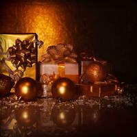 Golden present boxes photo