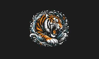 tiger angry with splash background vector artwork design