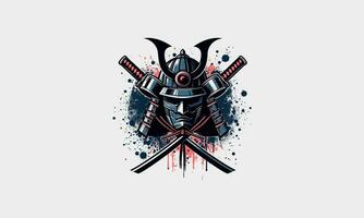 samurai and with katana mountain background vector flat design