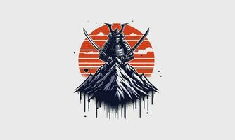 samurai y con katana montaña antecedentes vector plano diseño