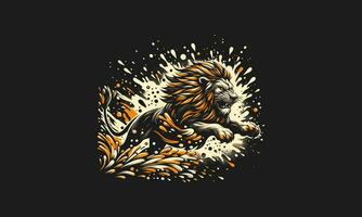 lion angry and splash background vector flat design