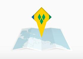 Saint Vincent and the Grenadines is depicted on a folded paper map and pinned location marker with flag of Saint Vincent and the Grenadines. vector