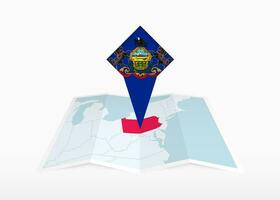 Pennsylvania is depicted on a folded paper map and pinned location marker with flag of Pennsylvania. vector