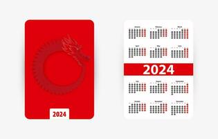 Pocket Vertical Calendar for 2024 year. Calendar with Chinese Zodiac Symbol of the Year vector