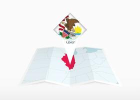 Illinois is depicted on a folded paper map and pinned location marker with flag of Illinois. vector