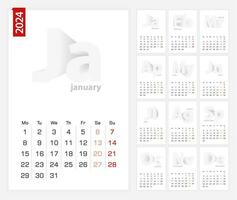 Calendar 2024 template, minimalist calendar set for 2024 year. vector