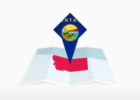 Montana is depicted on a folded paper map and pinned location marker with flag of Montana. vector