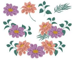 Hand Drawn Purple Flower and Leaves vector
