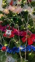 Close up of Christmas tree with colored lights and ornaments video