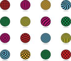 Color balls vector set. Striped ball, check, dots pattern. Flat design element for template