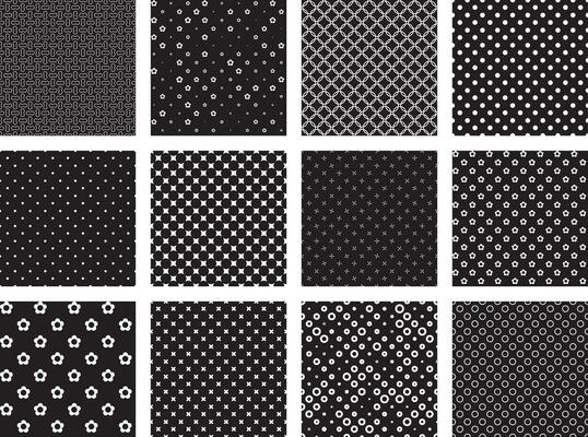 black and white different seamless patterns