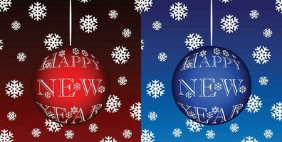 Happy new year vector, Happy new year card, snowflakes, red and blue balls, new year banner and sign, suitable for posters and new year greeting card and social media posts, snow falling illustration vector