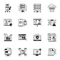 Set of Web Hosting and Database Line Icons vector