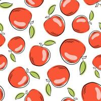 Apple seamless pattern. Hand drawn fresh apple. Vector sketch background. Color doodle wallpaper.