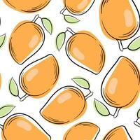 Mango line art pattern. Hand drawn mango background. Seamless pattern with mango. vector