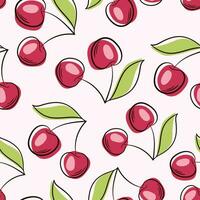 Cherry pattern line art style. Seamless red cherry pattern design, flat cherry pattern template vector. vector