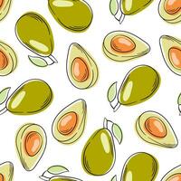 aguacate sin costura modelo línea arte, plano estilo. aguacate uno cortar en medio con hueso en un blanco antecedentes. vector