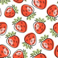 Strawberry outline line art style pattern. Vector Seamless bright pattern Strawberry doodle style fresh fruit healthy food.