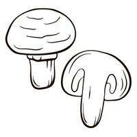 Champignon mushroom logo for menu, restaurant, printing in a line art style. Creative ink art work. Vector illustration isolated on a white background.