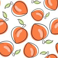 Peach pattern cartoon style. Peaches seamless pattern line art. Vector illustration.