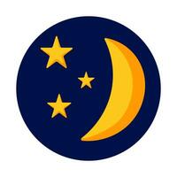 Crescent with stars in cartoon style. Moon on night sky. Vector illustration isolated on a white background.