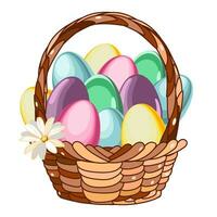 mimbre cesta con Pascua de Resurrección huevos y margarita flor vector