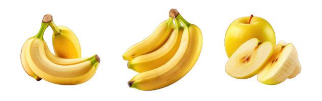 AI generated set of banana isolated on transparent background png