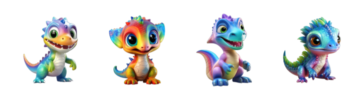 AI generated set of cute dragon isolated on transparent background png