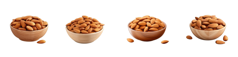 AI generated set of almonds in bowl on transparent background png