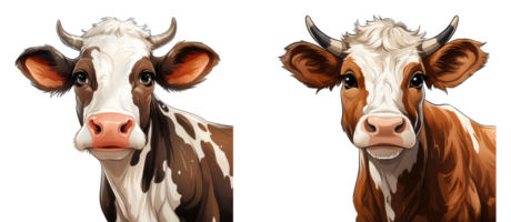 AI generated set of cow looks directly into the camera isolated on a transparent background png