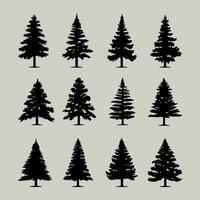 Vintage trees and forest silhouettes set, black pine woods design on white background vector