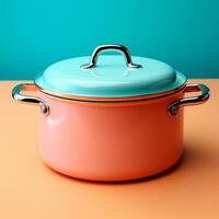 AI generated Enameled bright pan on isolated background, cooking soup - AI generated image photo