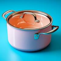 AI generated Enameled bright pan on isolated background, cooking soup - AI generated image photo