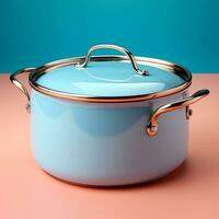 AI generated Enameled bright pan on isolated background, cooking soup - AI generated image photo